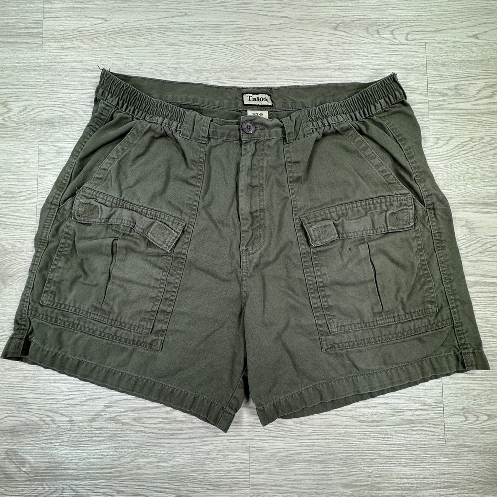 Talos Men's Cargo Shorts Olive Green Size 40 Elastic Waist Cotton Utility Pocket